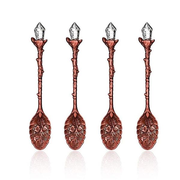 

spoons 4 pcs retro crystal alloy stereoscopic spoon coffee tea for cafe tableware
