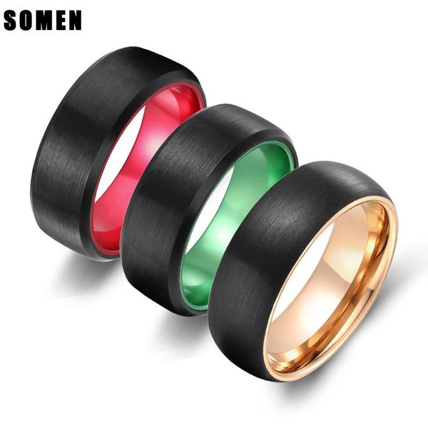 

wedding rings 8mm men tungsten carbide ring brushed design green /red / rose gold/ inlay romantic band engagement bague homme, Slivery;golden