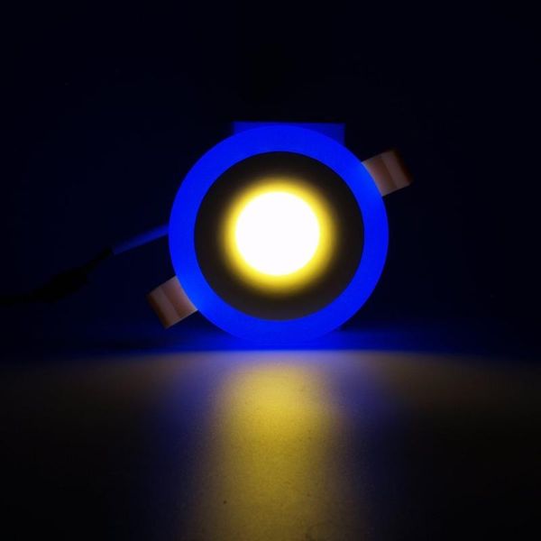 

quality 3w+3w planar round ceiling panel down light white lamp blue ray led lights