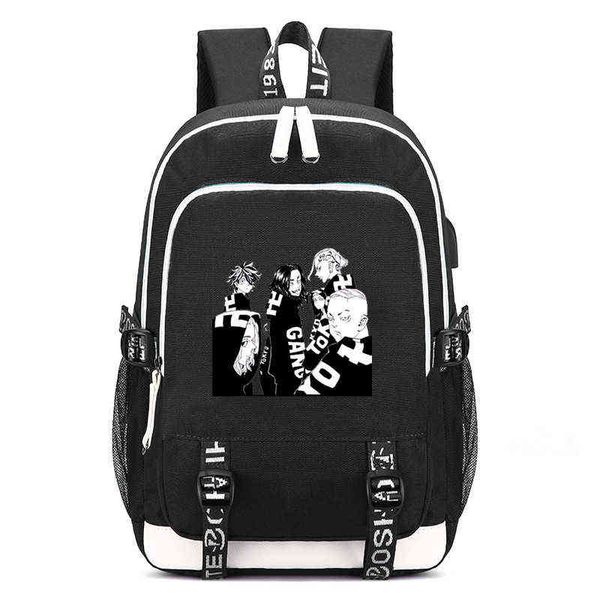 

animation tokyo avenger printed backpack usd rechargeable boys and girls schoolbag computer bag