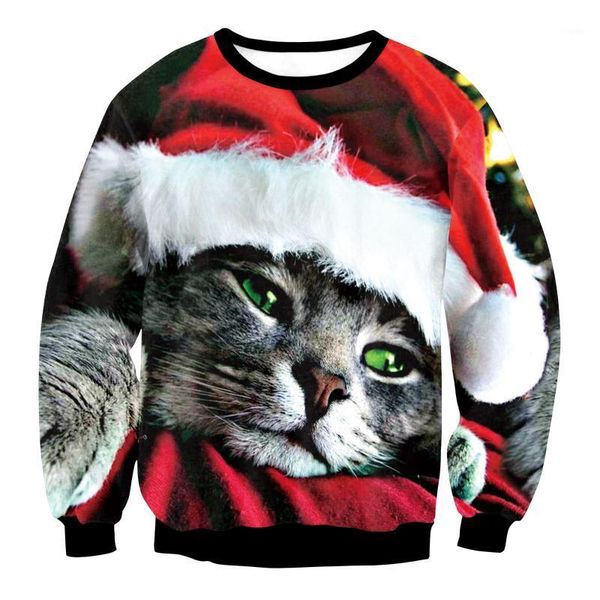 

men's sweaters christmas sweater funny cute cat print xmas jumper women men autumn winter pullovers casual sweatshirts coats, White;black
