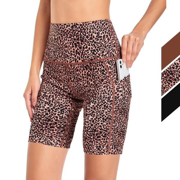 

yoga outfit slim fit high waist sport shorts leopard hip push up women plain fitness running tummy control workout gym