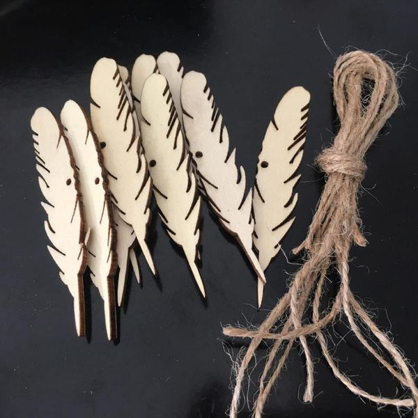 

sashes 100 pcs diy hollow feather wooden chips decorative with rope embellishments crafts cardmaking scrapbooking decor