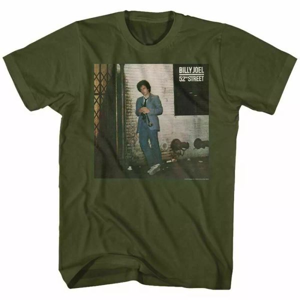 

billy joel 52nd street t shirt mens licensed rock tee retro new military green, White;black