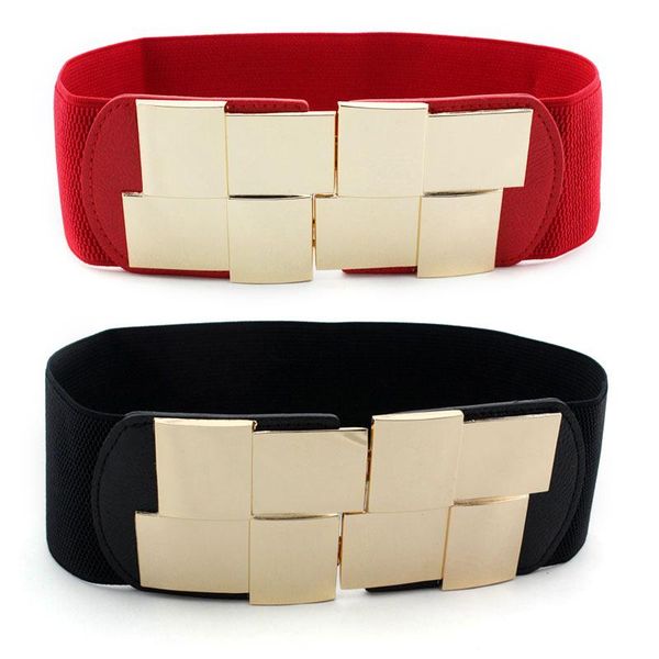 

belts lady elastic wide belt square gold buckle dress decorative waistband women slim stretch waist, Black;brown