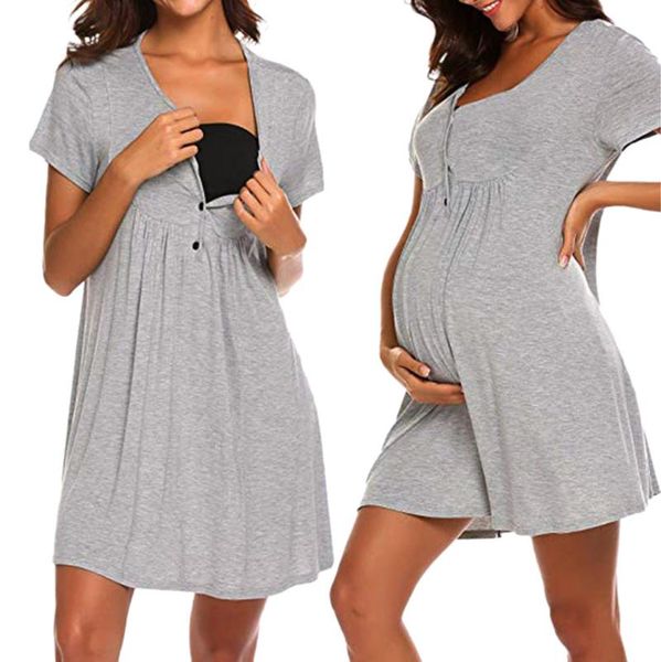 

maternity dresses women pregnancy nursing nightshirts breastfeeding clothes short sleeve summer dress for 2021 robe femme, White