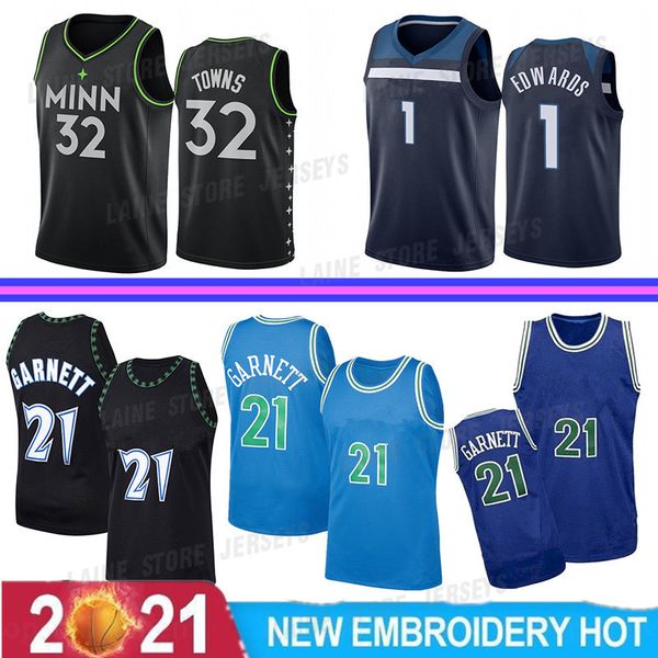 

karl anthony 32 towns anthony 1 edwards basketball jersey kevin 21 garnett vintage jerseys, Black;red