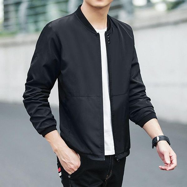 

men's jackets solid color baseball uniform men stand collar casual thin section sunscreen jacket slim straight, Black;brown