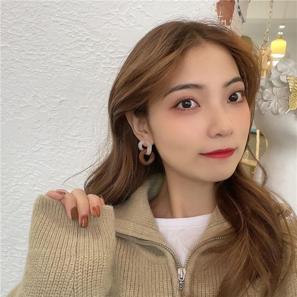 

hoop & huggie s925 silver needle retro hit color earrings chain ring buckle temperament spring 2021 trendy wild, Golden;silver