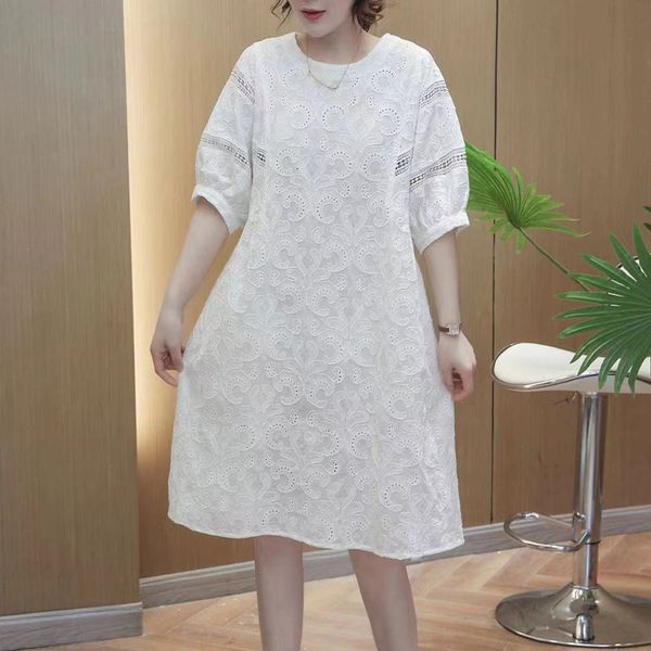 

casual dresses lamtrip unique 3d surface pattern gothic embroidery o-neck sleeve cotton robe 2021 summer s9e1, Black;gray