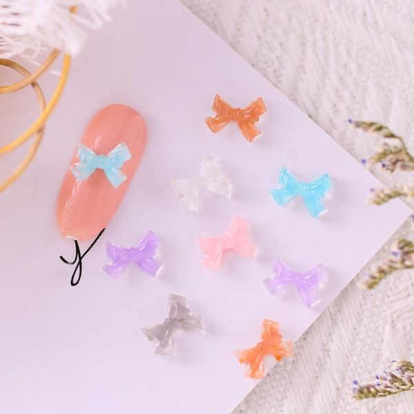 

nail art decorations bow knot decoration flat back transparent ice color 9x12.5mm 3d fingernail diy accessories 30/100pcs, Silver;gold