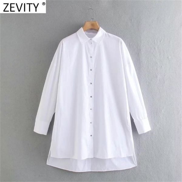 

women simply breasted white poplin shirts office lady side split hem irregular blouse roupas chic chemise ls9108 210420