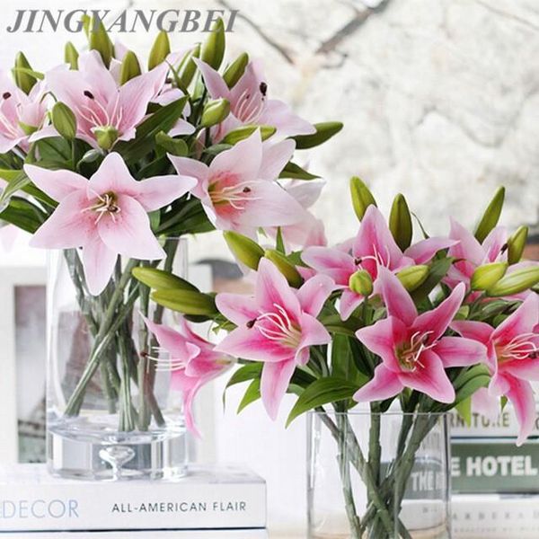 

decorative flowers & wreaths hi-q 3 heads real touch pvc artificial flower perfume lily desk ornaments wedding party decoration