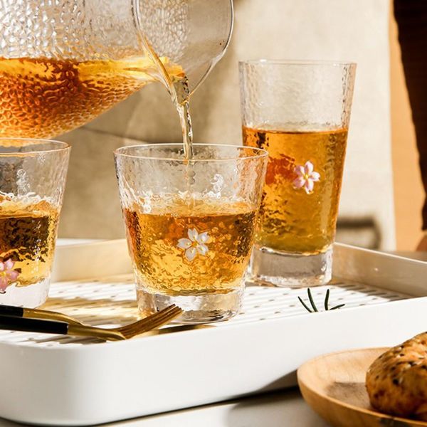 

wine glasses glass cups heat-resistant drinkware coffee milk tea cup water creative bump cocktail vodka mug cherry blossom pattern