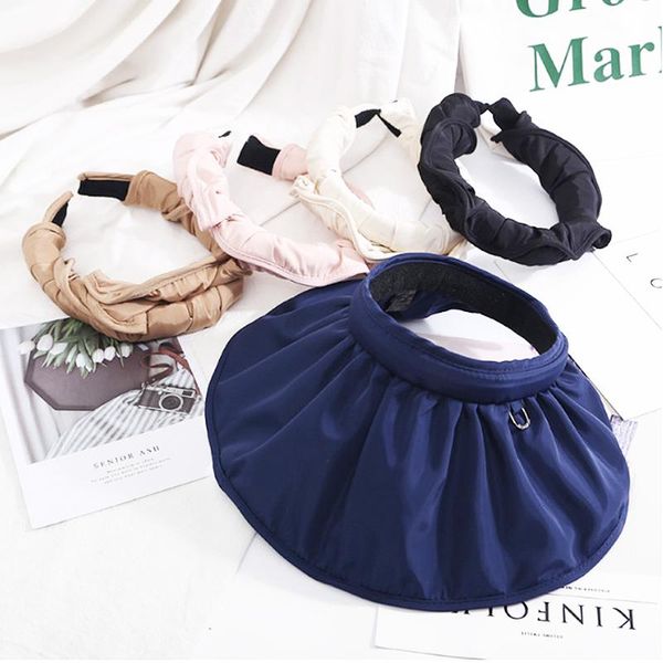 

wide brim hats fashion folding korea style summer hat women's sun visor anti-ultraviolet elastic hollow casual caps, Blue;gray