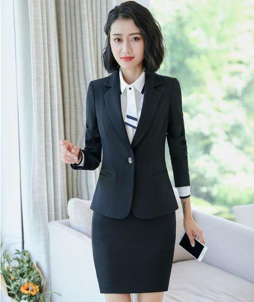 

women's suits & blazers styles 2021 autumn winter formal business with skirt and for women work wear jackets sets, White;black