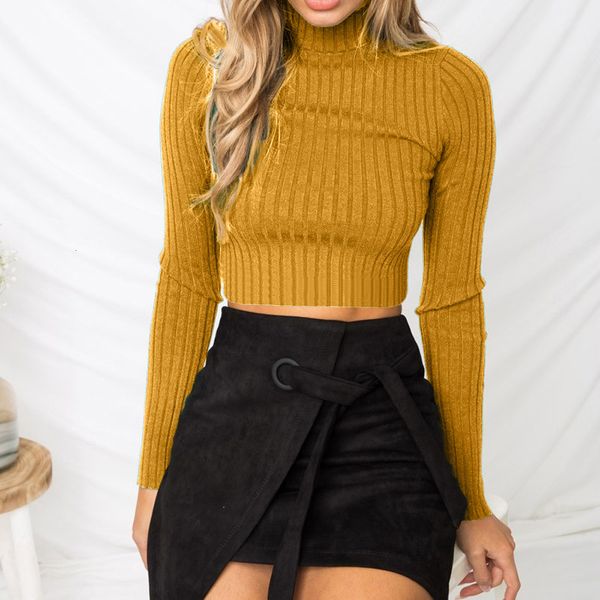 

women's t-shirt women sweater pullover basic rib knitted cotton solid crew high collar essential jumper long sleeve sweaters with thum, White