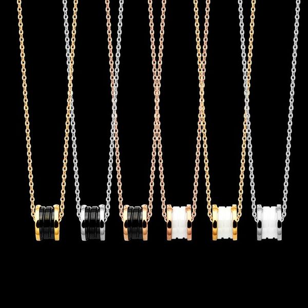 3 cores de aço inoxidável de alta qualidade pingente de primavera feminino colares de designer B letra preto e branco com rosca colar de cerâmica moda casal jóias