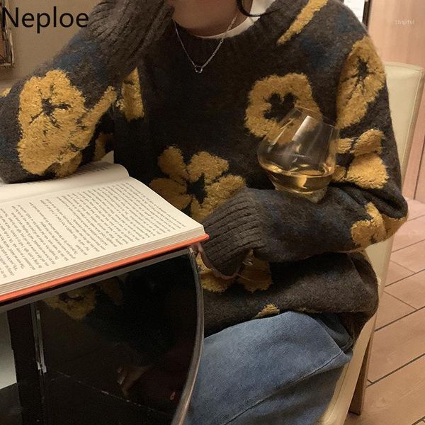 

neploe 3d floral pullovers winter clothes women knitted sweater for woman thicked warm jumper o-neck long sleece sueter mujer women's s, White;black
