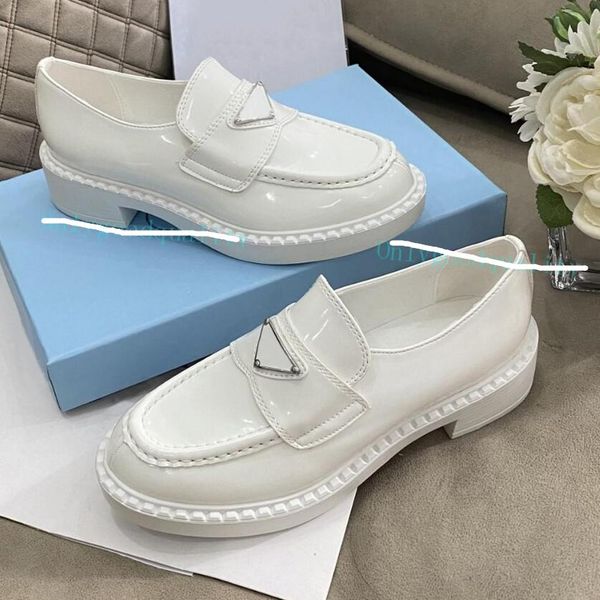 Marca de moda vestido sapatos mulheres festa de casamento de couro de couro alto sapato liso negócio forma formal loafer social chunky com caixa original