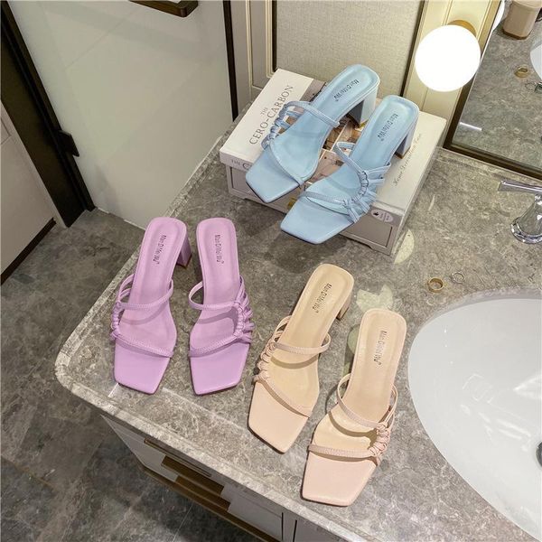 

personality sewing knitted snake narrow band sandalias mujer open toe thick high heels slippers weaving square sandals women, Black