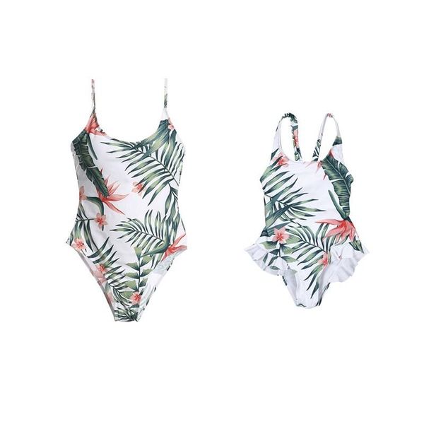 

one-piece suits 2021 leaves bikini swimwear mother daughter girls one piece monokinis bathing brazilian holiday padded maillot de bain