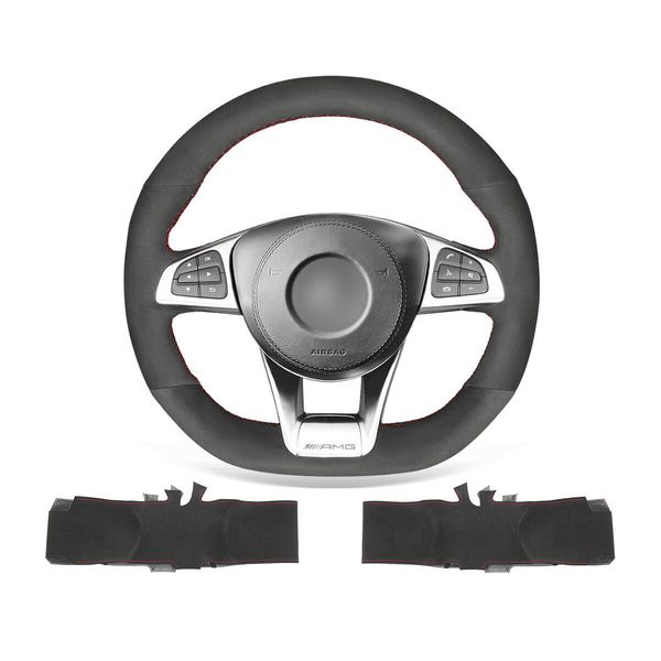 

diy custom soft black suede steering wheel cover for benz c190 r190 w205 c117 c218