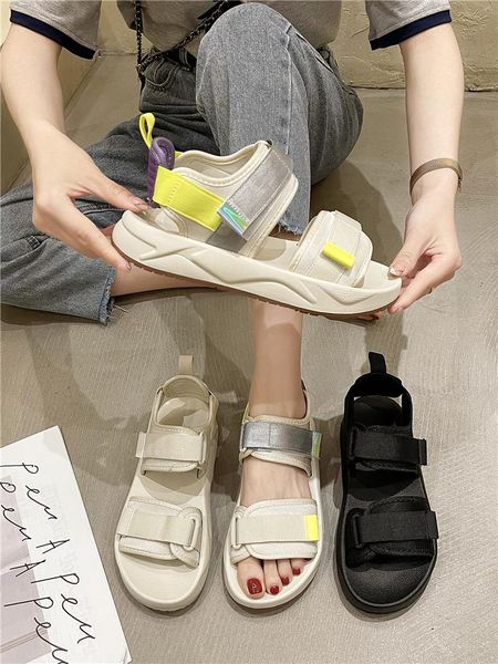 

sandals daily all-match large size ladies summer fashion trend platform casual beach, Black