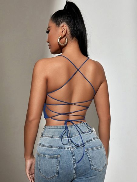 

sxy backless lace up crop cami 33fp#, White