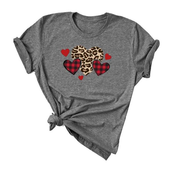 

women's t-shirt harajuku t-shirts for women fashion valentine's day female clothing couples leopard plaid heart printing tshirts, White