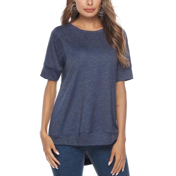 

women's t-shirt fashion casual solid color round neck short sleeve, White