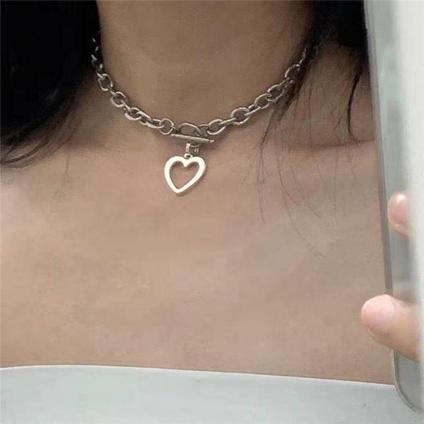 

pendant necklaces bohemian tiny love heart choker necklace for women punk clavicle charm chain couple jewelry gift, Silver