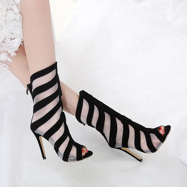 

sandals fashion hollow cool boots fish mouth high heel women's shoes, Black