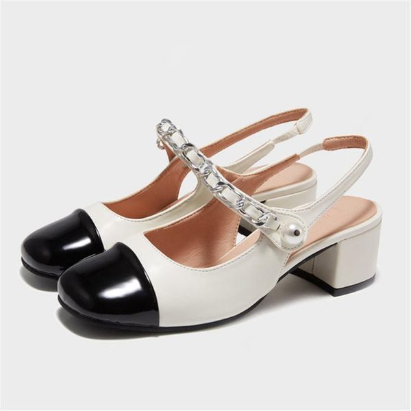 

sandals women's shoes 2021 summer small fragrance daily low-heeled round toe buckle mary jane, Black