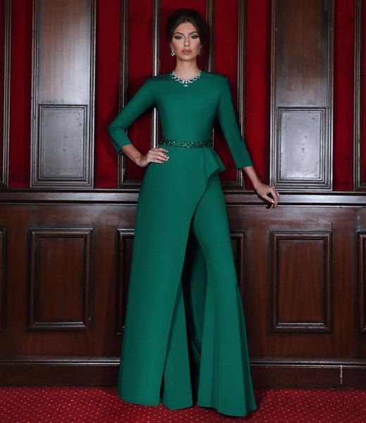 

party dresses evening dress elegant emerald green o-neck beading three quarter sleeves asymmetrical satin vestidos de gala gown, White;black