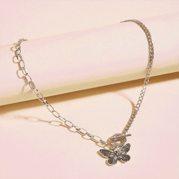 

chains fashion butterfly necklace ot buckle clavicle chain ladies simple luxury pendant gewelry gift collares de moda 2021 aestheti, Silver