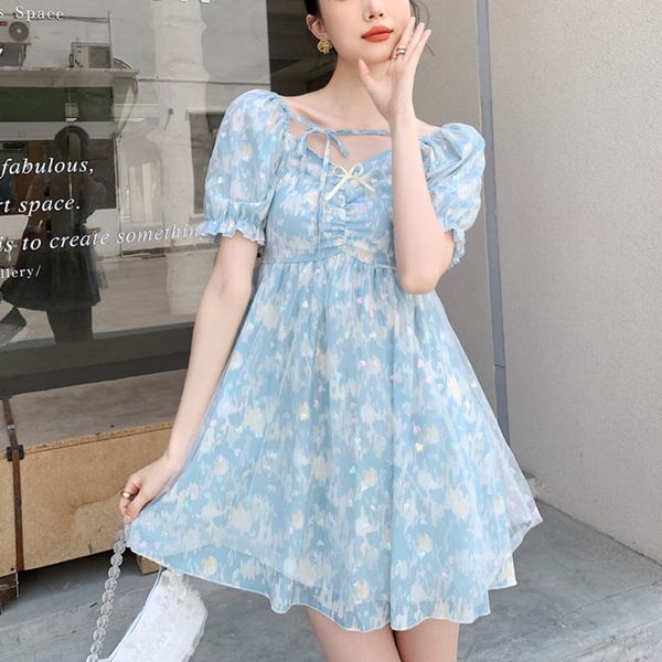 

casual dresses sweet sleeve elegant mini summer women luxury lace up love fairy princess boho beach holiday party robes 00md, Black;gray