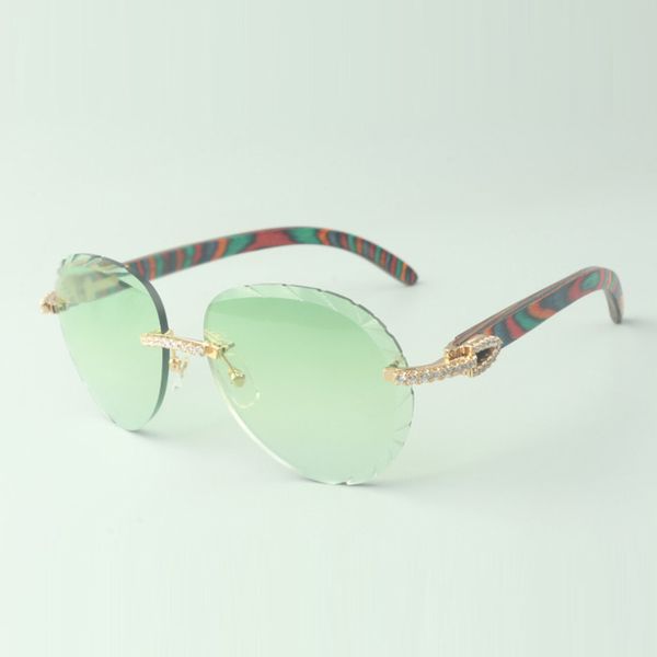 

2022 exquisite classic medium diamond sunglasses 3524027, natural peacock wooden temples glasses, size: 18-135 mm, White;black