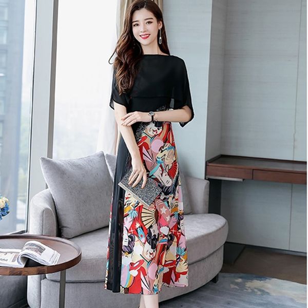 

china women retro plus size 2 two piece set women casual loose long summer dress elegant clothes dresses sundress 10327, Red