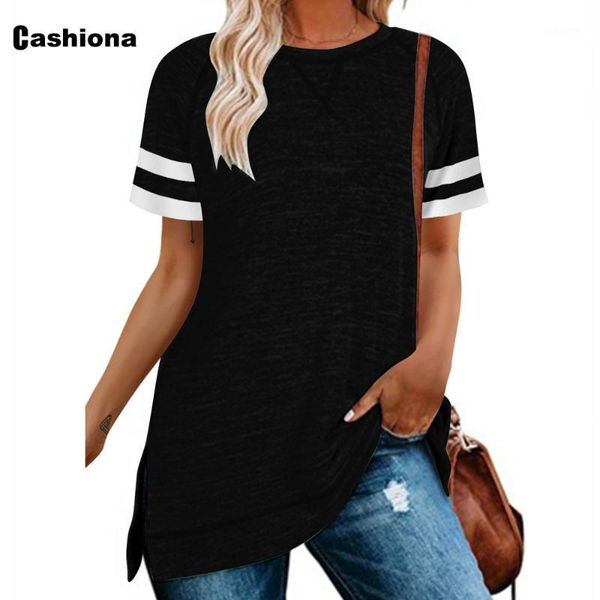 

women's t-shirt cashiona plu size model elegant leisure casual short sleeve round neck femme 2021 summer loose tees shirt, White