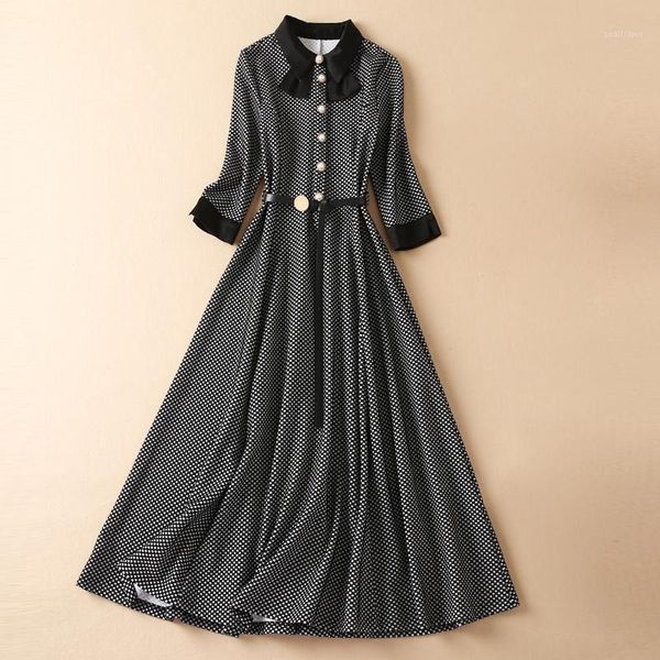 

casual dresses red roosarosee fashion spring autumn women turn-down collar print 3 quarter sleeve vestidos party female 2022 dress, Black;gray