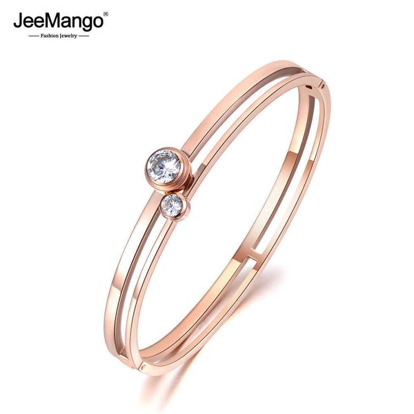

jeemango stainless steel 2pcs round cubic zirconia cuff engagement bangles bracelets lovers jewelry valentine's day gift jb19029 q0717, Black