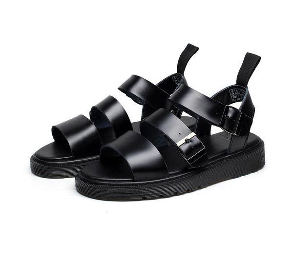 

sandals women soft leather designer metal buckles shoes flat heels solid color casual lady footwear size 35-45, Black