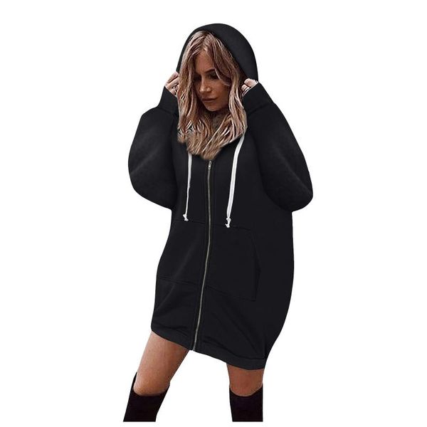 

women's hoodies & sweatshirts oversized hoodie casual solid color hooded drawstring zipper pullover sweatshirt loose elegant, Black