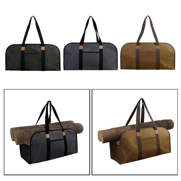 

storage bags waxy canvas firewood carrier packaging bag heavy duty log tote with handles for durable firepalce wood