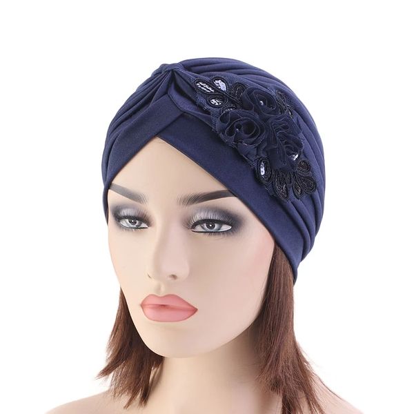 Nuovo turbante con fiore di paillettes Copricapo da donna Hijab musulmano