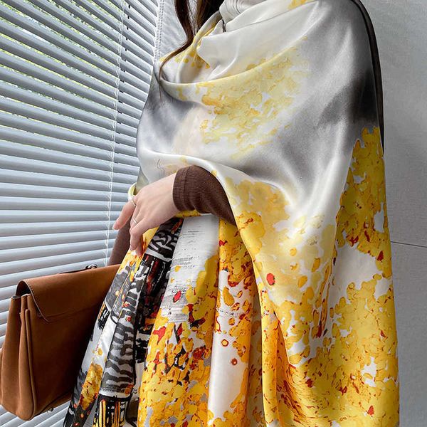 

korean version simple flower shawl dual-purpose women's literature art printing bali silk scarf spring autumn and winter bib, Blue;gray