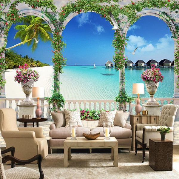 

wallpapers custom wallpaper european style 3d stereoscopic rome column seaside landscape po wall murals living room dining frescoes