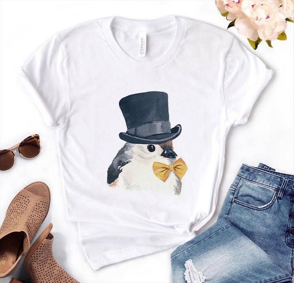 

bird hat print cotton women t shirt casual funny yong girl tee pm 62, White