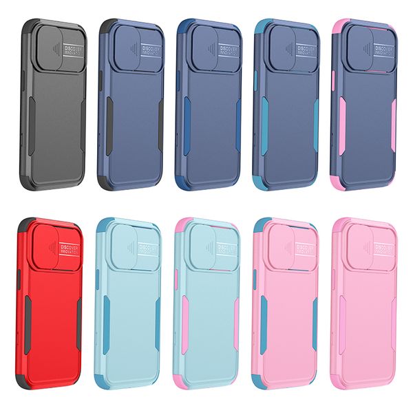

3 in 1 layer heavy duty phone cases for iphone 13 pro max samsung s21 fe slide cover camera lens anti-drop shockproof hybrid pc tpu mobile p
